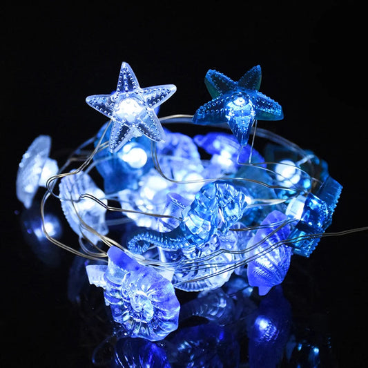 String Lights - Helvetica Aqua Aero Lamp with Clams, Shells, Seahorses and Starfishes - 2 meters
