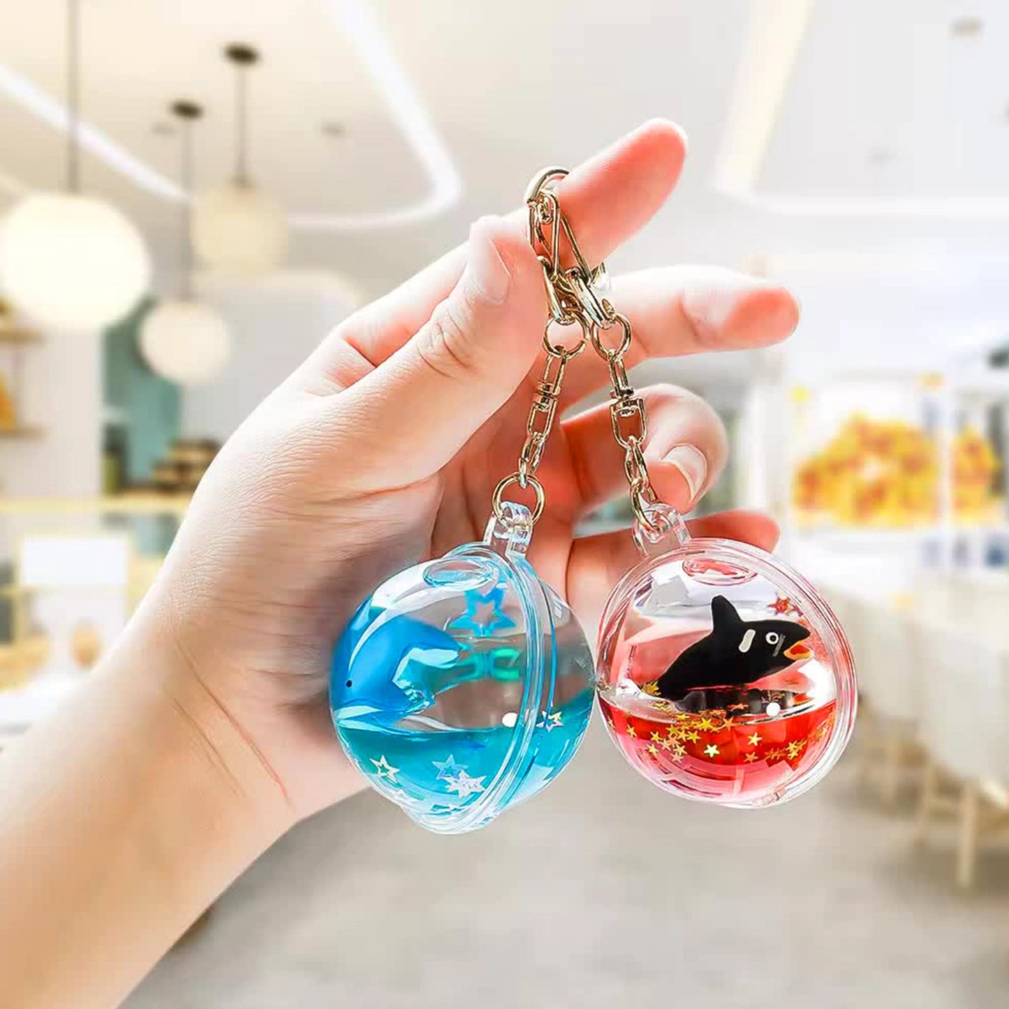 Bubble Shape Keychain with Liquid and Floating Dolphin
