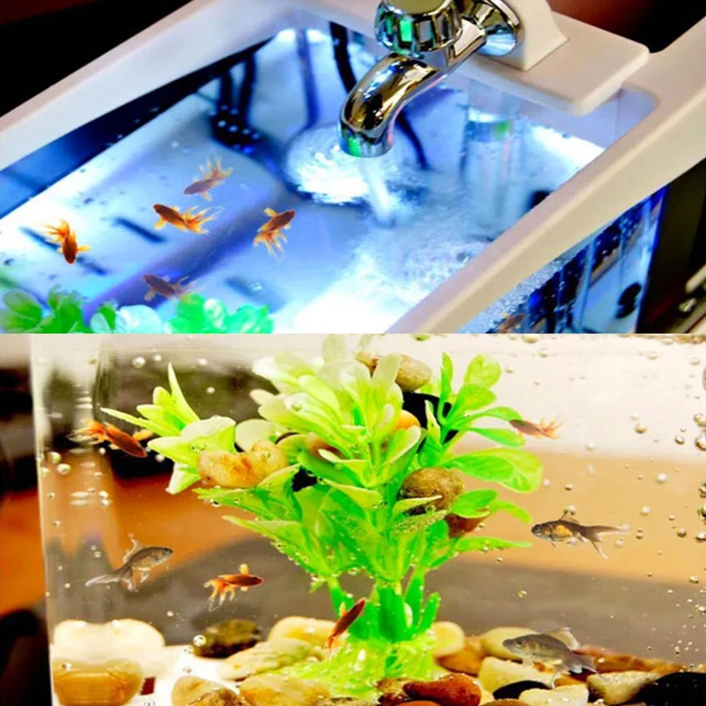 Office Table Lamp with Clock, Mini Goldfish-Bowl and Pen Holder