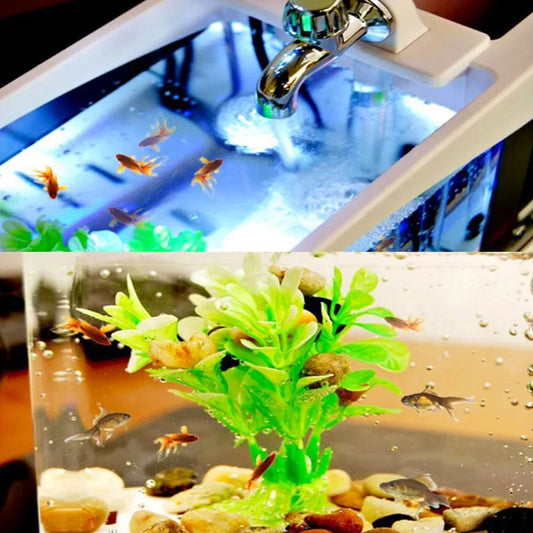 Office Table Lamp with Clock, Mini Goldfish-Bowl and Pen Holder