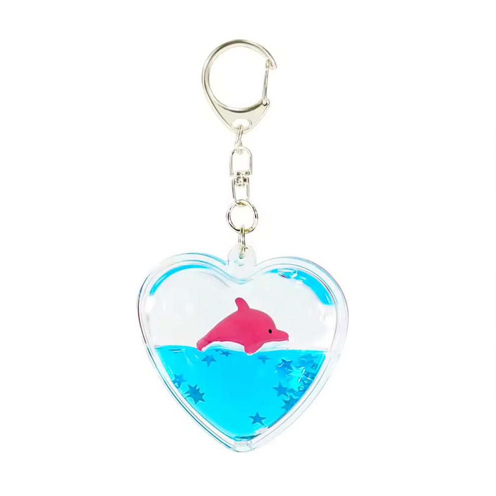 Heart Shape Keychain with Liquid and Floating Dolphin