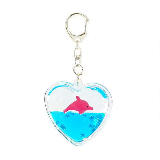Heart Shape Keychain with Liquid and Floating Dolphin