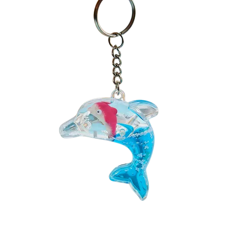Dolphin with Floating Fish Keychain