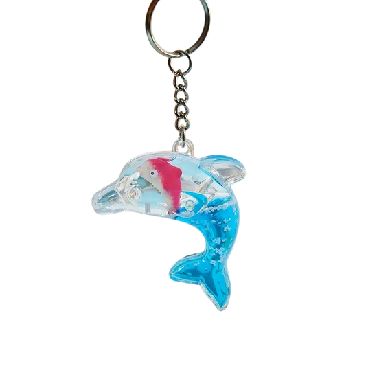 Dolphin with Floating Fish Keychain